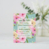 Waterverf Rozen Aqua Glitter Save the Date Briefkaart (Staand voorkant)