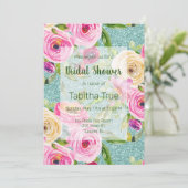 Waterverf Rozen Aqua Glitter Vrijgezellenfeest Kaart (Staand voorkant)