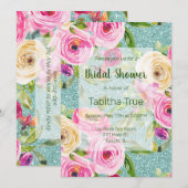 Waterverf Rozen Aqua Glitter Vrijgezellenfeest Kaart (Voorkant / Achterkant)