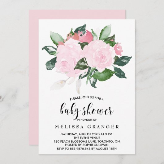 Waterverf Rozen Baby shower Kaart (Voorkant / Achterkant)