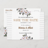 Waterverf Rozen Ballerina Bruiloft Opslaan De Datu Aankondigingskaart (Voorkant / Achterkant)