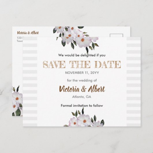 Waterverf Rozen Ballerina Bruiloft Opslaan De Datu Aankondigingskaart (Voorkant / Achterkant)