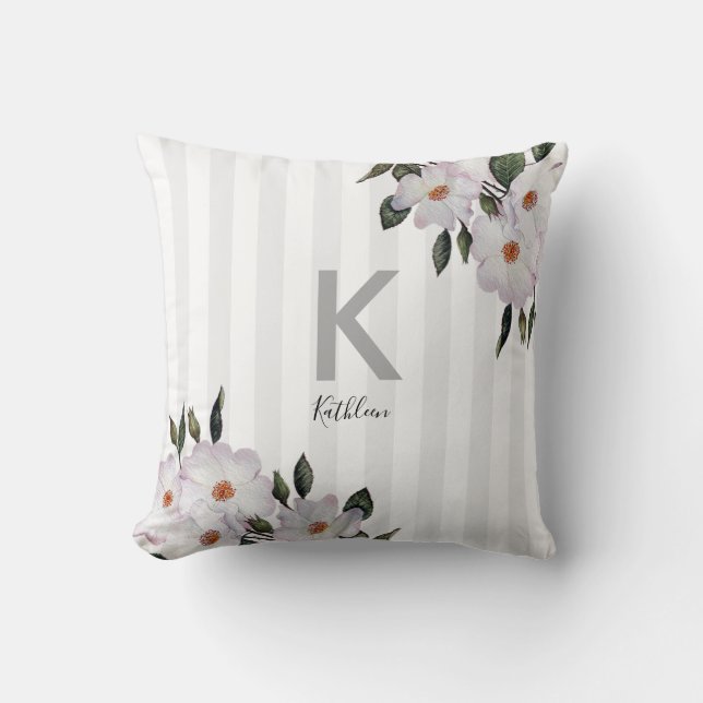 Waterverf Rozen Ballerina Floral Art Monogram Kussen (Voorkant)