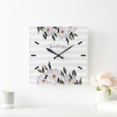 Waterverf Rozen Ballerina Floral Illustration Vierkante Klok (Huis)