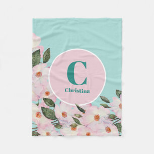 Waterverf Rozen Ballerina Floral Monogram Cirkel Fleece Deken