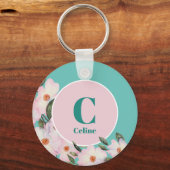Waterverf Rozen Ballerina Floral Monogram Cirkel Sleutelhanger (Voorkant)
