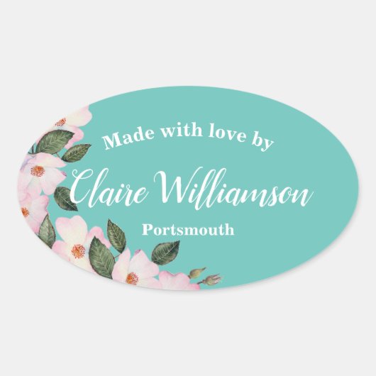 Waterverf Rozen Ballerina Made with Love Ovale Sticker (Voorkant)