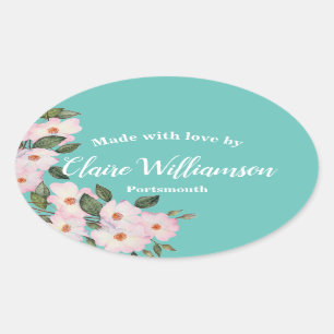 Waterverf Rozen Ballerina Made with Love Ovale Sticker