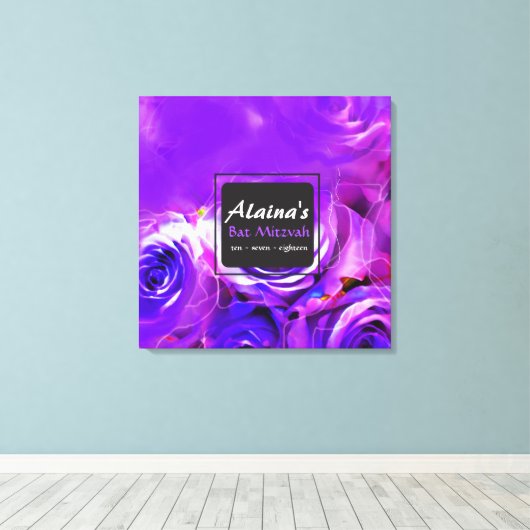 WATERVERF ROZEN BAT Mitzvah Memory Inlogbord Canvas Afdruk (Insitu (Houten vloer))