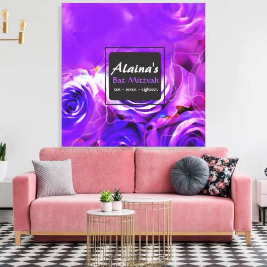 WATERVERF ROZEN BAT Mitzvah Memory Inlogbord Canvas Afdruk (Insitu (Woonkamer))