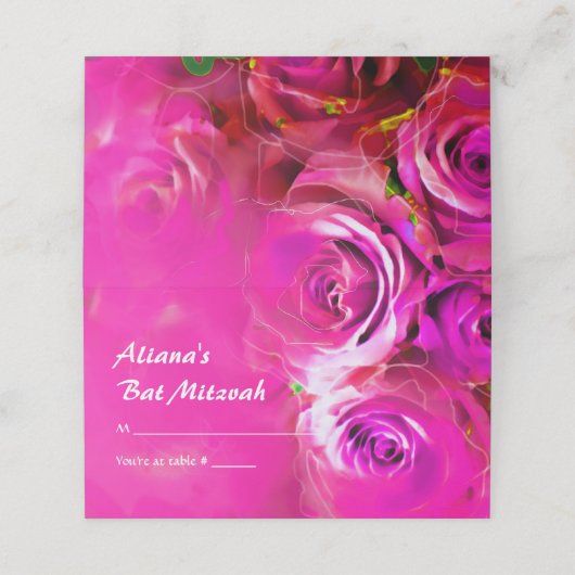 WATERVERF ROZEN Bat Mitzvah Seating Escort Kaart Plaatskaartje (Buitenkant ongevouwen)
