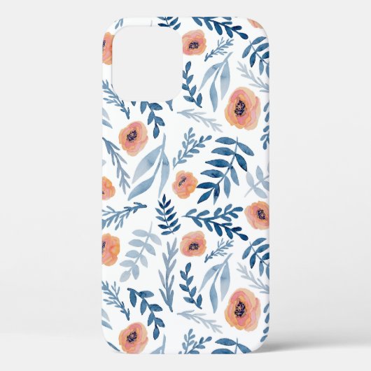 Waterverf Rozen: Blauwe bladeren naadloos Case-Mate iPhone Case (Achterkant)