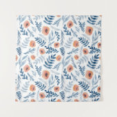 Waterverf Rozen: Blauwe bladeren naadloos Wandkleed (Voorkant (horizontaal))