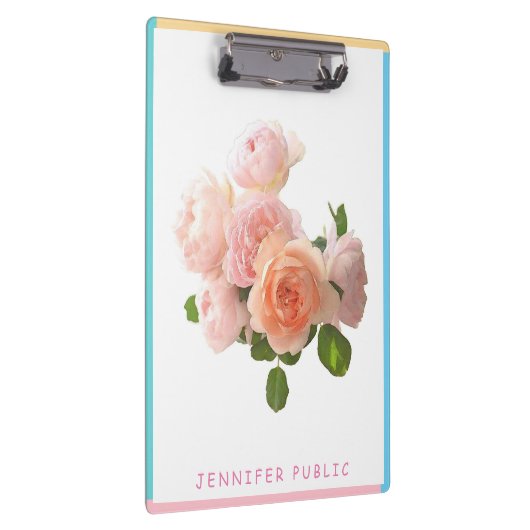 Waterverf Rozen Blauwe Groene Roze Gele Sjabloon Klembord (Rechts)