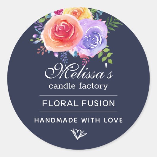 Waterverf Rozen Bloemen Boeket Kaars Zeep Ronde Sticker (Voorkant)