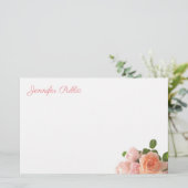 Waterverf Rozen Bloemen Elegant Bloemen Sjabloon Briefpapier (Staand voorkant)