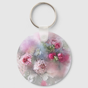 Waterverf Rozen Bloemen Floral Bouquet Sjabloon Sleutelhanger