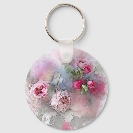 Waterverf Rozen Bloemen Floral Bouquet Sjabloon Sleutelhanger (Voorkant)
