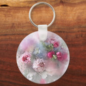 Waterverf Rozen Bloemen Floral Bouquet Sjabloon Sleutelhanger (Voorkant)
