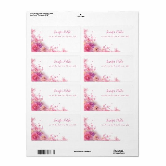 Waterverf Rozen Bloemen Hand Script Chic Verzendin Etiket (Full Sheet)
