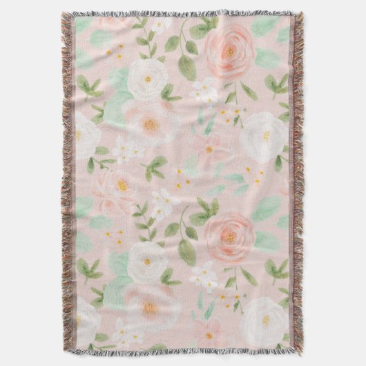 Waterverf Rozen Bloemen in Roze en Perzik Deken (Voorkant Verticaal)