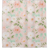 Waterverf Rozen Bloemen in Roze en Perzik Douchegordijn (Voorkant)