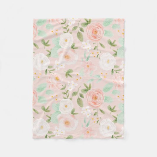 Waterverf Rozen Bloemen in Roze en Perzik Fleece Deken (Voorkant)