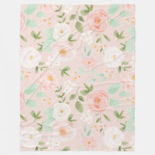 Waterverf Rozen Bloemen in Roze en Perzik Fleece Deken