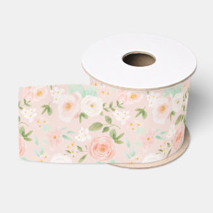 Waterverf Rozen Bloemen in Roze en Perzik Grosgrain Lint