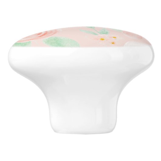 Waterverf Rozen Bloemen in Roze en Perzik Keramische Knop (Zijkant)