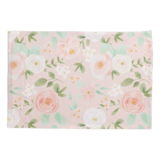 Waterverf Rozen Bloemen in Roze en Perzik Kussensloop (Achterkant)