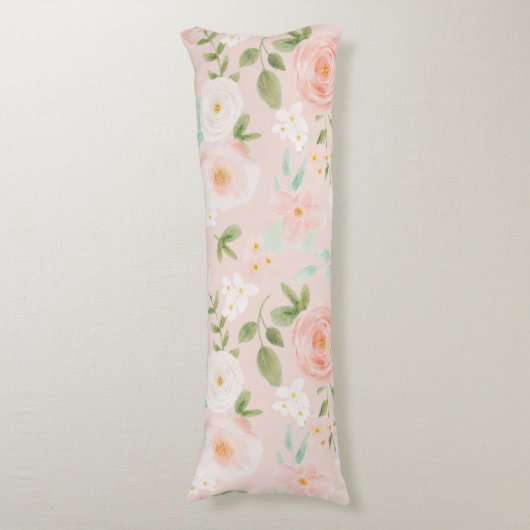 Waterverf Rozen Bloemen in Roze en Perzik Lichaamskussen (Voorkant Verticaal)