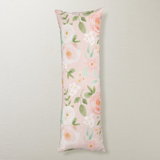 Waterverf Rozen Bloemen in Roze en Perzik Lichaamskussen (Achterkant (Verticaal))