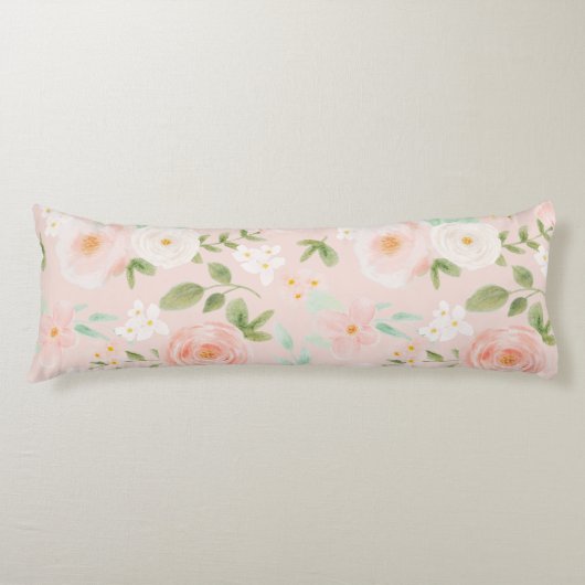 Waterverf Rozen Bloemen in Roze en Perzik Lichaamskussen (Voorkant)