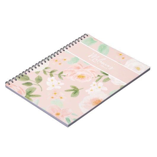 Waterverf Rozen Bloemen in Roze en Perzik Notitieboek (Linkerzijde)