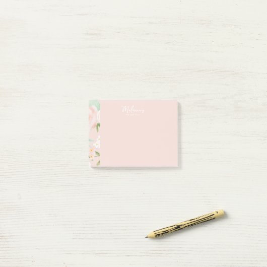 Waterverf Rozen Bloemen in Roze en Perzik Post-it® Notes (Op bureau)