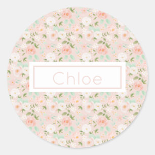Waterverf Rozen Bloemen in Roze en Perzik Ronde Sticker