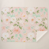 Waterverf Rozen Bloemen in Roze en Perzik Sherpa Deken (Voorkant (horizontaal))