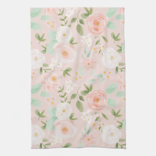 Waterverf Rozen Bloemen in Roze en Perzik Theedoek (Verticaal)