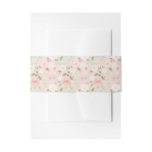 Waterverf Rozen Bloemen in Roze en Perzik Uitnodigingen Wikkel (Voorkant Voorbeeld)