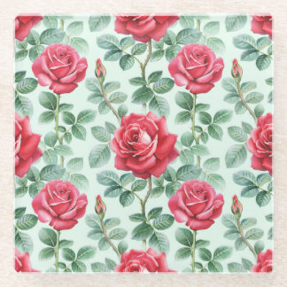 Waterverf Rozen: Bloemen naadloze illustratie. Glazen Onderzetter