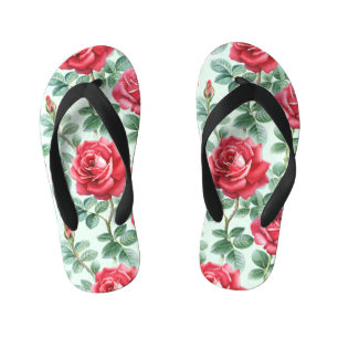 Waterverf Rozen: Bloemen naadloze illustratie. Kinder Teenslippers