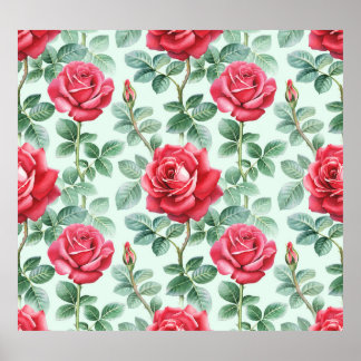 Waterverf Rozen: Bloemen naadloze illustratie. Poster