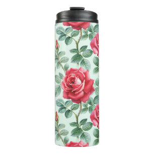 Waterverf Rozen: Bloemen naadloze illustratie. Thermosbeker