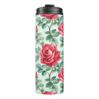 Waterverf Rozen: Bloemen naadloze illustratie. Thermosbeker