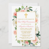 Waterverf Rozen Bloemen Roze Goud Lijst Communie Kaart (Voorkant)