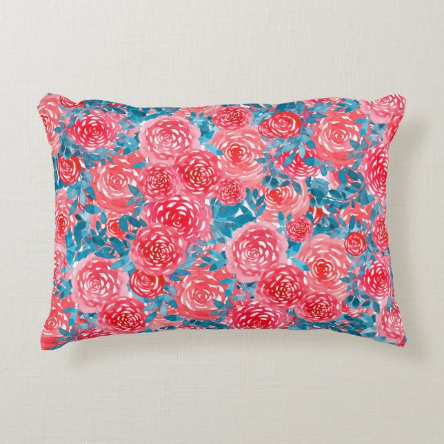 Waterverf Rozen Bloemen Tapestry Accent Kussen (Voorkant)