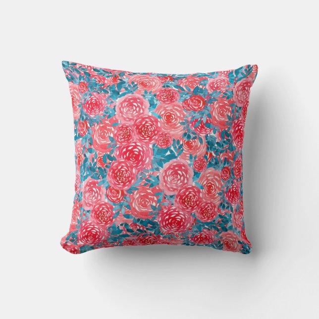 Waterverf Rozen Bloemen Tapestry Kussen (Voorkant)