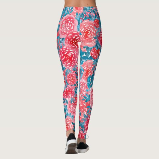 Waterverf Rozen Bloemen Tapestry Leggings (Achterkant)