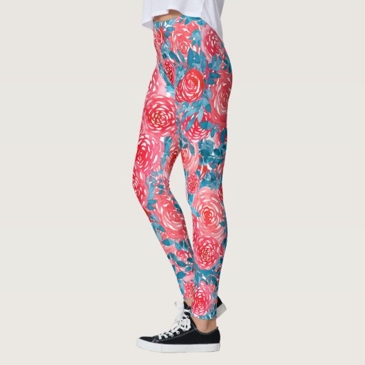 Waterverf Rozen Bloemen Tapestry Leggings (Links)